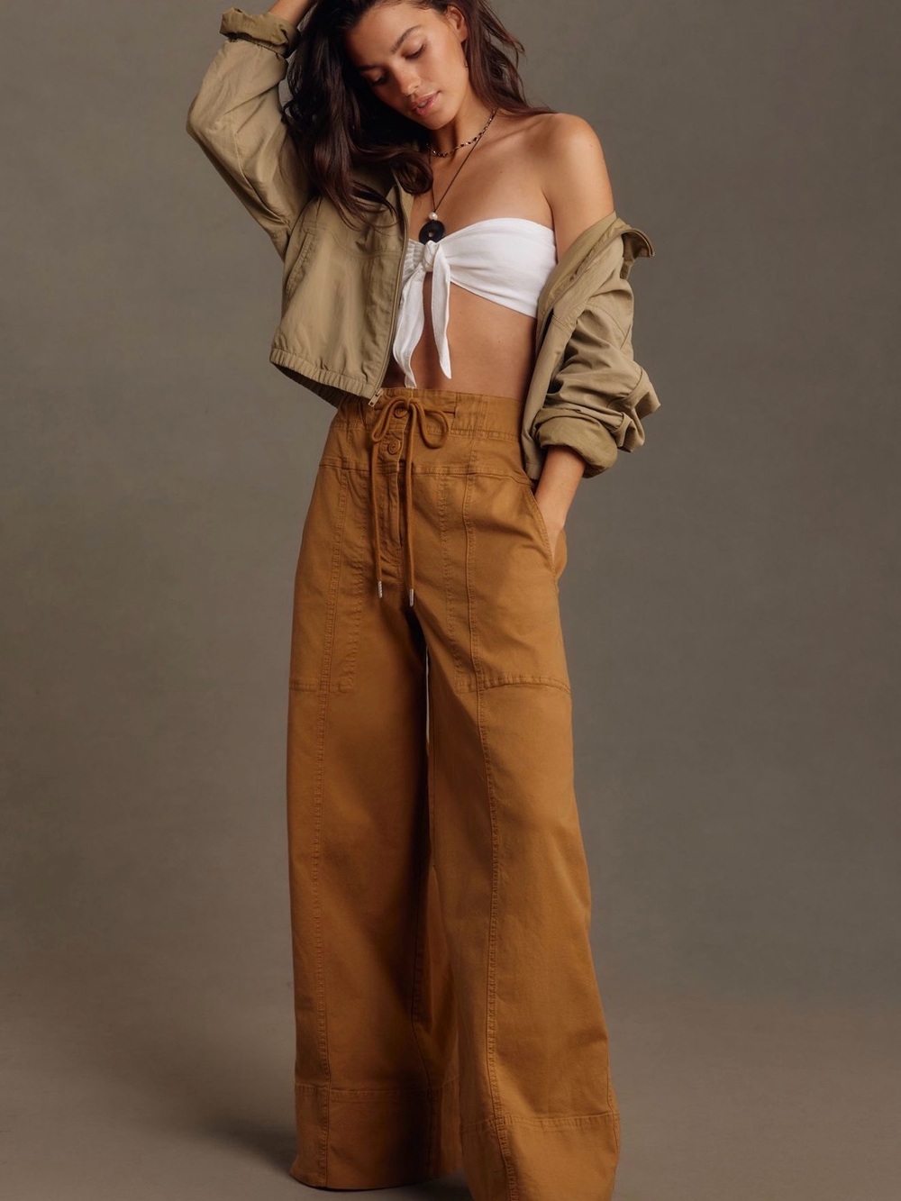 ANTHROPOLOGIE MAEVE Utility Wide Leg Trousers in Brown  *sold out* size XS